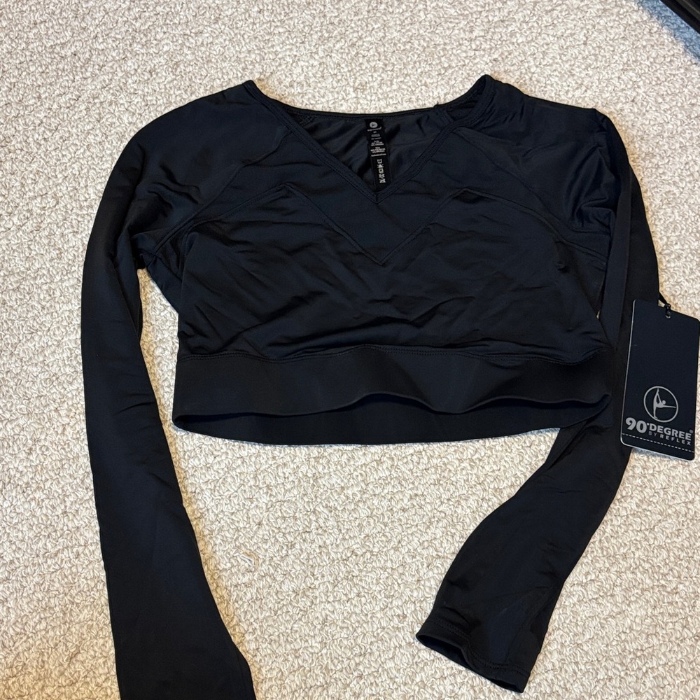 90 Degree By Reflex Black V-Neck Crop Top